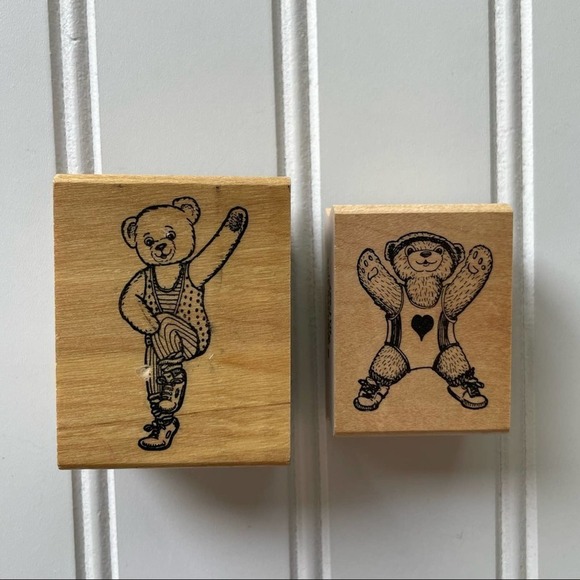 Vintage Wood Block Rubber Stamp Hamilton Arts Teddy Bear Yoga Dance Jazzercise - Picture 2 of 7